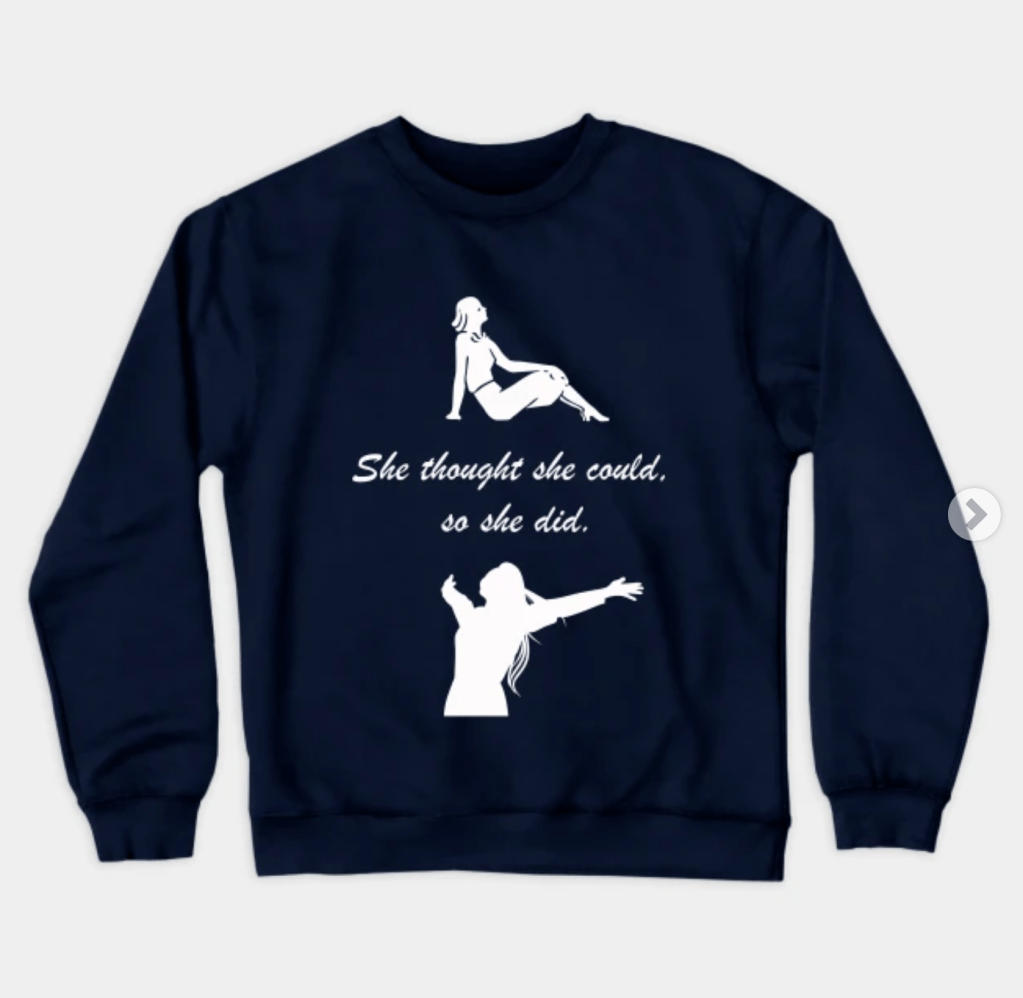Navy crewneck sweatshirt for sale on TeePublic with female empowerment quote on it. Gift for female entrepreneurs. Women's sweatshirt. Winter wear. 