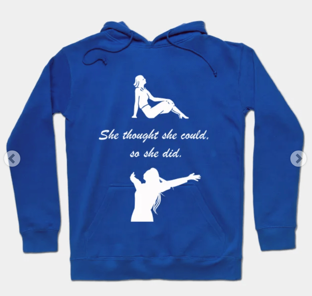 This long sleeve shirt is the perfect gift for a female entrepreneur, co-worker, friend, wife, daughter, or relative. She'll love the inspirational quote on it, "She thought she could, so she did."
Colors: This cozy hoodie comes in: Black, Navy, Royal Blue, Vintage Heather, Red, and Charcoal Heather.
Material: Cotton/Poly fleece blend. Super warm and cozy fleece lining with an adjustable hood and banded cuffs to keep in the heat. Available on TeePublic.com in the vwagenet shop.